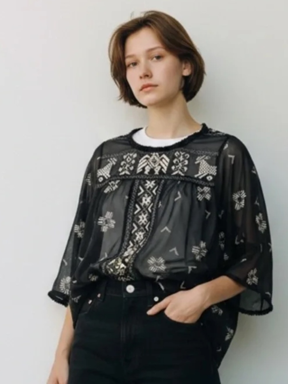 Maison Le Femme Selon Marie Scotch & Soda Mademoiselle Sheer Aztec Boho blouse M